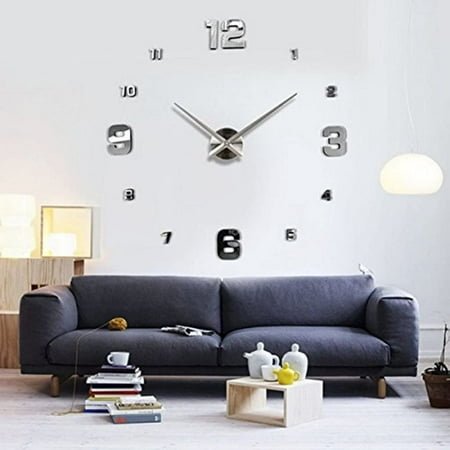 Nvzi Modern 3D Frameless Large 3D DIY Wall Clock Watches Hours DIY Decorations Home for Living Room Bedroom (silver2)