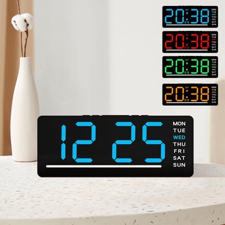 OEFNTAC Digital Alarm Clock LED Display Multi Function for Bedroom Office Date Temperature Calendar DST Battery Powered Plug in Brightness Adjustable Modern Simple Desk Table Snooze USB Cable