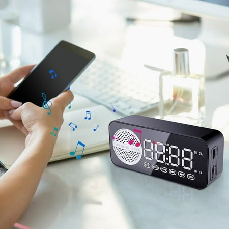 Oxodoi Bluetooth Alarm Clock Speaker,Portable Wireless Subwoofer,Mini Desktop Sound System with LED Display and Dual Alarms