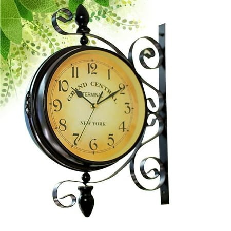 PBPBOX Retro Double Sided Clock with 360 Degree Rotation for Wall Hanging