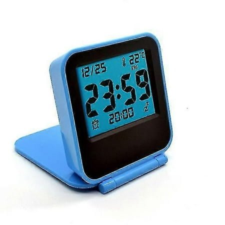 Portable Digital Travel Alarm Clock with LCD Night Light, Thermometer & Folding Design for Home & Outdoor Use