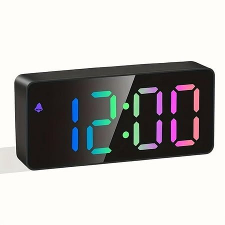 Rainbow Colored LED Digital Alarm Clock, Easy Operation, Outlet Powered for Bedroom,Black Digital LED Bedside or Desk Alarm Clock ﻿