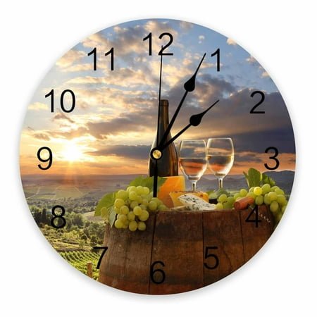 Red Rose Flower Wine Gift Round Wall Clock Acrylic Hanging Silent Time Clock Home Interior Bedroom Living Room Office Decoration（10 Inch）