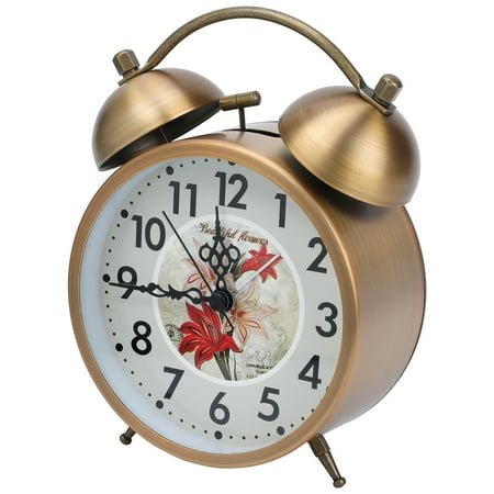 REGALWOVEN Vintage Mechanical Alarm Clock, Retro Metal Casing, Loud Bell Ring, Ideal for Bedroom Nightstand Floral Pattern 4.6L x 2.2W x 6.1H