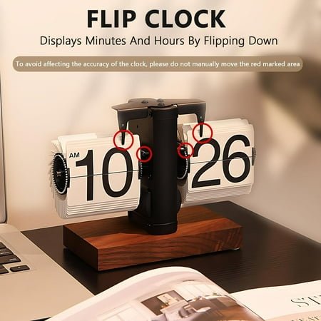 Retro Flip Desk Clock with Large Numbers, Automatic Mechanical Clock for Living Room, Black