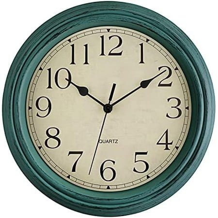 Retro Silent Non-Ticking Round Classic Clock 12 Inch Quartz Decorative Battery Operated Wall Clock for Living Room Kitchen Home Office (Turquoise)