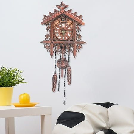Retro Wall Clock, Wooden Cuckoo Clock for Indoor Brown