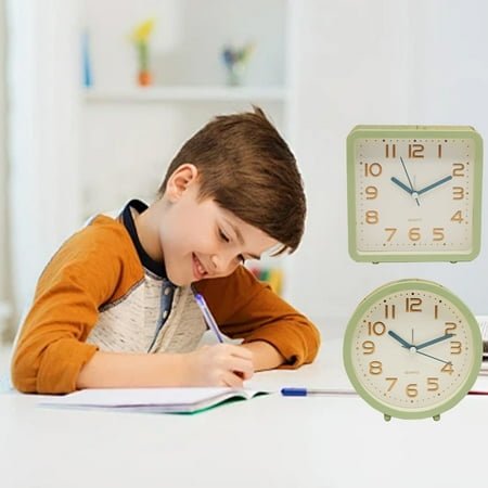 RFUGUG Bright & Fun Kids' Alarm Clock, Simple Desk Clock for Children - Green, Non-Ticking, Easy-to-Use, Early Learning Aid - Ideal for Bedrooms & Dorms