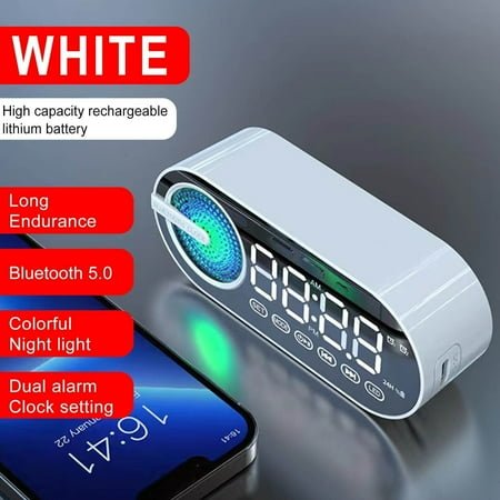 RKZDSR Wireless Bluetooth Speaker with Alarm Clock, High-Quality Sound, Long Battery Life - Ideal Desktop Companion