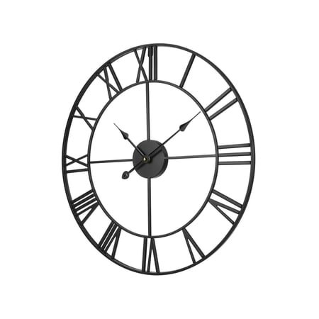 Roman Numerals Wall Clock 24 Inch Silent Battery Operated, Large Vintage Open Face Wall Clock for Living Room Bedroom Office Decor