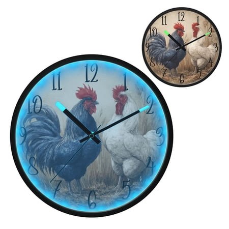 Rooster Luminous Wall Clock with Sound-Activated LED 12-Inch Silent Acrylic Timepiece for Bedroom Livingroom or Office