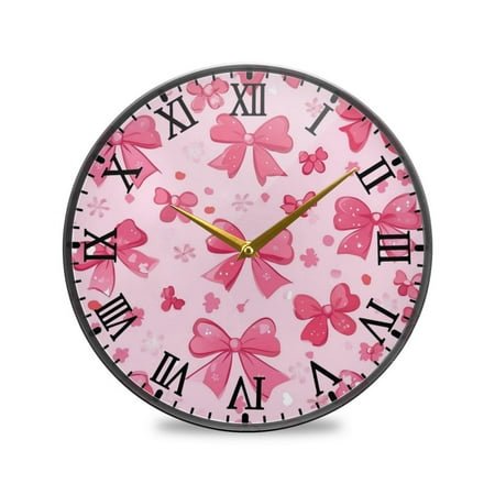 Round Clock Wall Clock Decorative Clock 9.5 Sizes Pink Cute Bows