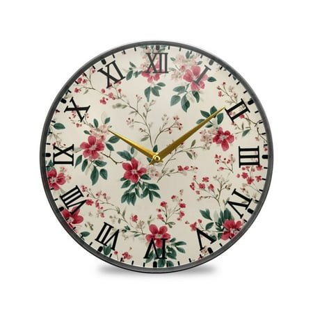Round Clock Wall Clock Decorative Clock 9.5 Sizes Red Small Floral Pattern
