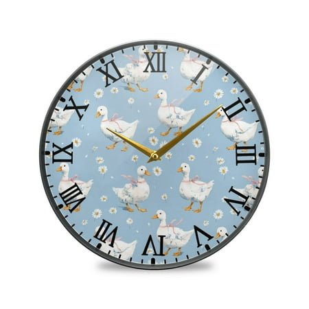 Round Clock Wall Clock Decorative Clock 9.5 Sizes Small Geese and Daisies