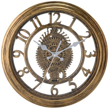 Rustic Farmhouse Gear Clock with Moving Gears Wall Clock Industrial Steampunk Unique for Home Living Room Office Decor Gold 11 Inch