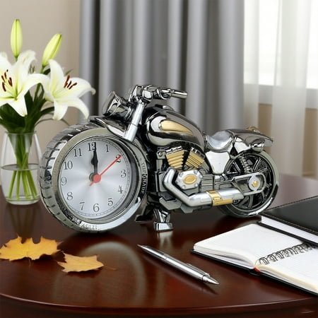 Rvkxad Motorcycle Model Alarm Clock, Unique Desktop Decorative Clock, Novelty Bedroom Desk Clock Gift for Men