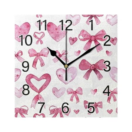Ryvnso Bows and Hearts Wall Clock Square Silent Non-Ticking Battery Operated 7.78