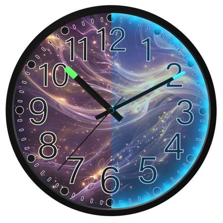 Ryvnso Galaxy Glitter 12 Inch Night Light Wall Clock Silent Battery Operated Luminous Clocks