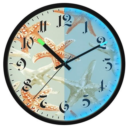 Ryvnso Retro Starfish 12 Inch Night Light Wall Clock Luminous Silent Battery Operate Clocks