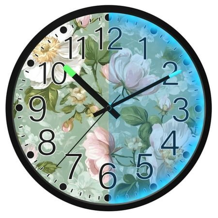 Ryvnso Vintage Flower 12 Inch Night Light Wall Clock Silent Battery Operated Luminous Clocks