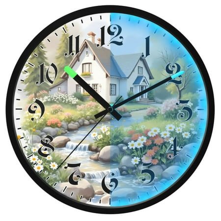 Ryvnso Watercolor Vintage View 12 Inch Night Light Wall Clock Luminous Silent Battery Operate Clocks