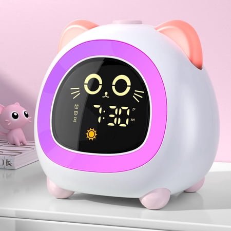 Sailstar Kids Alarm Clock with OK to Wake Light, Sleep Trainer and Dual Alarm, Pink Cat Design