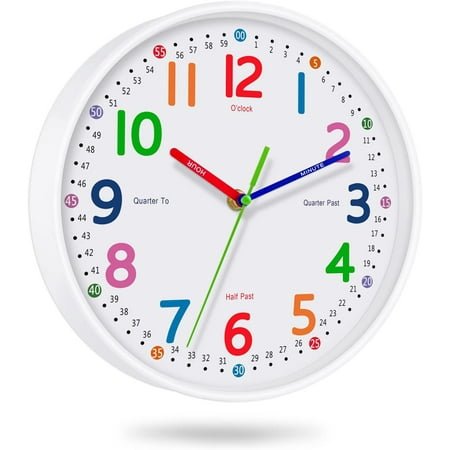 Silent Kids Wall Clock – Non-Ticking, Battery-Powered, Ideal for Teaching Time and Stylish Décor in Any Room - 12 Inch