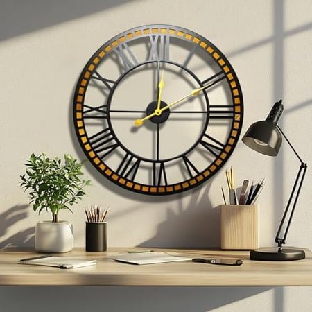 Silent Large Wall Clock,24 inch Modern Metal Black with Wood Frame - Battery Operated Non-Ticking Clock for Living Room Bedroom Kitchen Office$$Home Decor, Kitchen, & Other