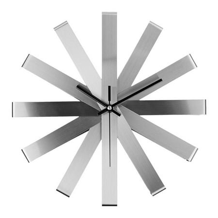 Silent Non-Ticking Battery Operated Wall Clock, Modern Ribbon Stainless