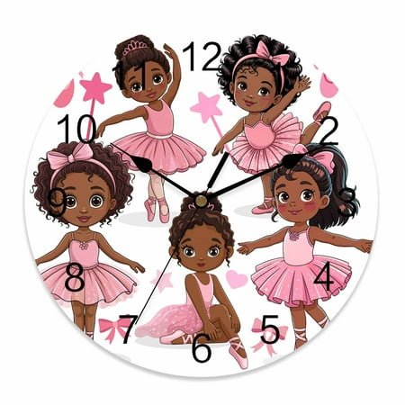 Silent Wall Clocks Battery Operated, Pink Bow Ballet Cute Girl Round Decorative Wall Clock for Living Room Bedroom Kitchen Bathroom Classroom Decor, 12 Inch Ballerina Dancer