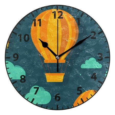 Sketched Hot Air Balloon Wall Clock Modern Small Clock Black Hands for Office, Home, Bedroom,School 9.84in