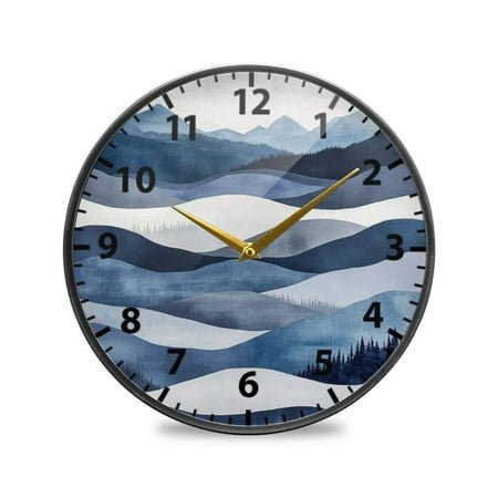 Sketched Mountains Wall Clock Modern Decor Acrylic Clock Golden Hands 9.5in