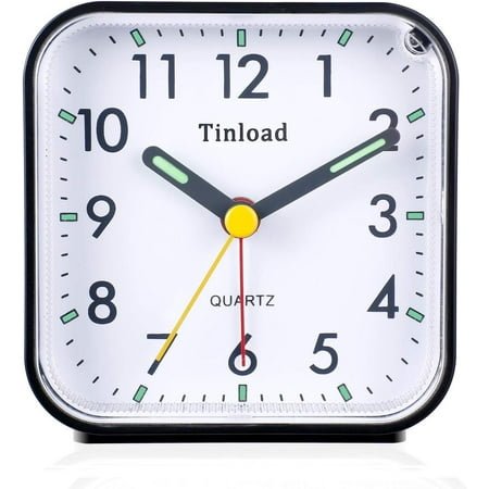 Small Battery Operated Analog Alarm Clock Silent Non Ticking, Ascending Beep Sounds, Snooze,Light Functions, Easy Set(Black)