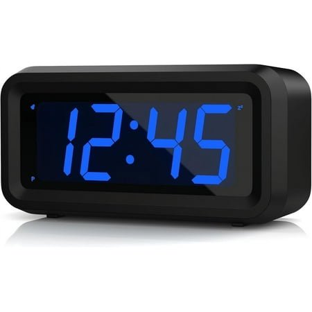 Small Digital Alarm Clock, 1.2inch Dark Blue LED Digits, Adjustable Brightness, Dim Night Model, 12H/24H, Battery Operated, Wall Mount, Snooze, Clock for Kids Bedroom, Small Travel Clock