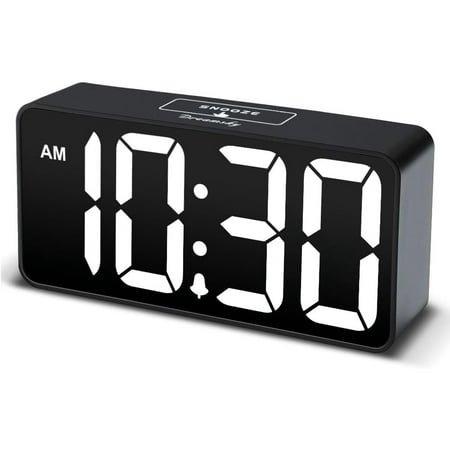 Small Digital Alarm Clock for Bederoom, Large Big Numbers Display with Dimmer for Living Room, Electric Bedside Desk Clock with USB Charging Port, Adjustable Volume, USB-C Adapter Powered