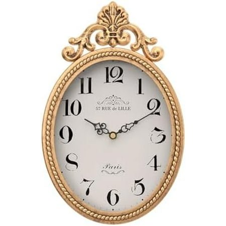 Small French Retro Decorative Wall Clock, Antique Gold Vintage Oval Style,Silent Battery Operated Boho Decor Wall Clocks for Farmhouse,Kitchen,Bedroom,Bathroom(10.4 H x 6.7 W)