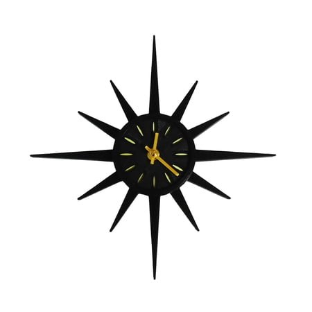 Small Mid Century Modern Sunburst Wall Clock – Atomic Starburst Clock – Retro Wall Decor – 3D Printed Black Clock with Gold Hands