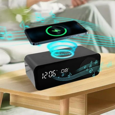 Socisucc Multifunctional Wireless Fast Charging Bluetooth Speaker Compatible Clock Alarm Function Temperature Display Foldable Mobile Phone Six-in-one