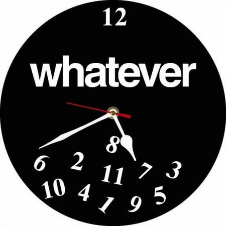 Soliyoahee Whatever. Scrambled Numbers Always Late 10inch Round Hanging Wall Clock Silent No-Tick Battery Powered for Bedroom Living Room kitchen and Office (Black)