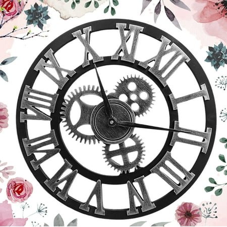 SOPOTUTU Industrial Gear Clock Creative Wall Hanging Silver Wooden Decorative