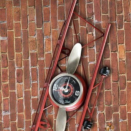 SOPOTUTU Red Vintage Iron Airplane Wall Clock, Hanging Decorative Piece for Home or Office