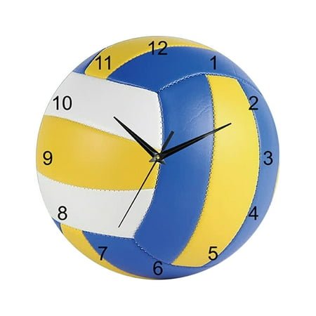 Sports Themed Silent Motion Wall Clock for Basketball Football Baseball Volleyball Game Room and Living Area