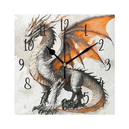 Square Clock Black Clock 7.78 *7.78 Inch Decorative Clock Creative Clock Dual-Purpose Clock Wall Clock Clock Decorate Your Space Watercolor Dragon