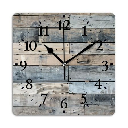 Square Wall Clock,Flat Lay View Of Old Weathered Wood Planks With Grungy,Silent Non-Ticking Wall Clock Decor for Home Office Kitchen Living Room Bedroom(14inch)