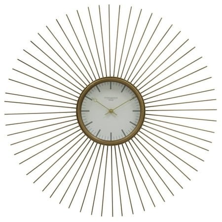 Studio Designs Home Sunburst Wall Clock, 24 Gold Decorative Clock with White Face and Quartz Movement, Mid-Century Modern Design