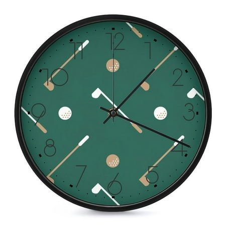 Stylish Round Wall Clock 9.8in Quiet Silent Easy To Hang Sturdy And Durable For Office Bedroom Living Room Classroom Dining Room Golf Club Ball Pattern