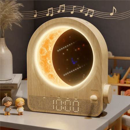 Sunrise Wake Up Light Alarm Clock Meteor Moon Night Light & Alarm Clock for Kids - Color-Changing, Sleep Sounds, Smart Wake-Up Light