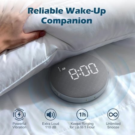 Super Loud Alarm Clock for Heavy Sleepers Adults Teens, Vibrating Bed Shaker Under Pillow, Rechargeable Battery Powered Travel, Auto-Dim, Portable