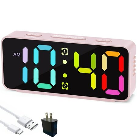 Super Loud Alarm Clock for Heavy Sleepers, Digital LED Clock with RGB Colorful Changing, Small Digital Clock for Kids Bedroom Bedside Nightstand, Desk Clock with Large Number