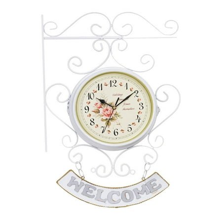 TAILTOSS European Double-face Creative Art Decor Wall Clock 44x33cm in White Iron 1Pcs